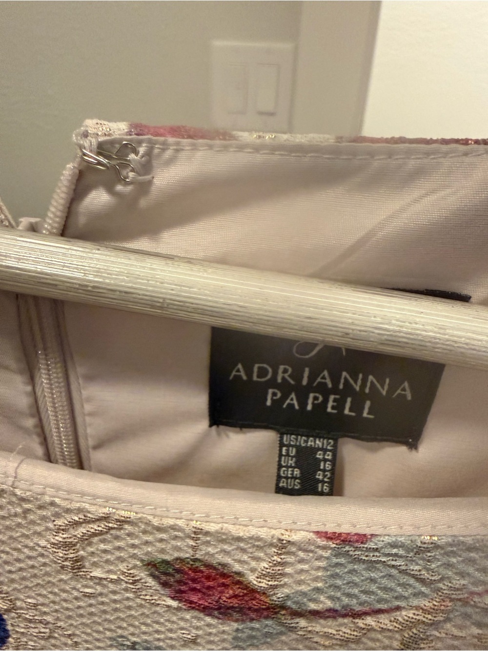 Adrianna Papell Ivory Dress with Blue Floral Print and Royal Waistband - Picture 3 of 3